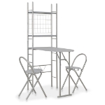 Set Tavolo e Sedie Pieghevoli Scaffale 3 pz MDF Acciaio Grigio