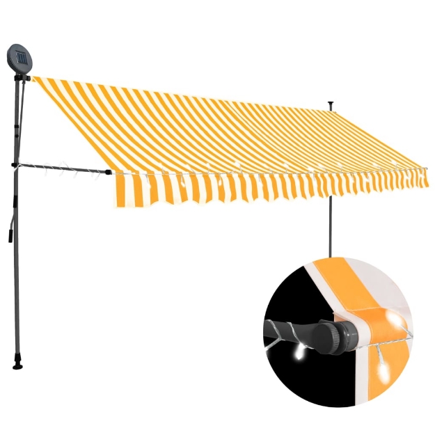 Tenda da Sole Retrattile Manuale LED 350 cm Bianco e Arancione