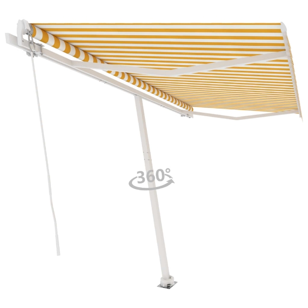Tenda da Sole Retrattile Manuale Palo 450x300 cm Gialla Bianca