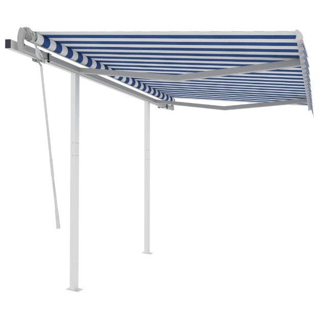 Tenda da Sole Retrattile Manuale con Pali 3x2,5 m Blu e Bianca