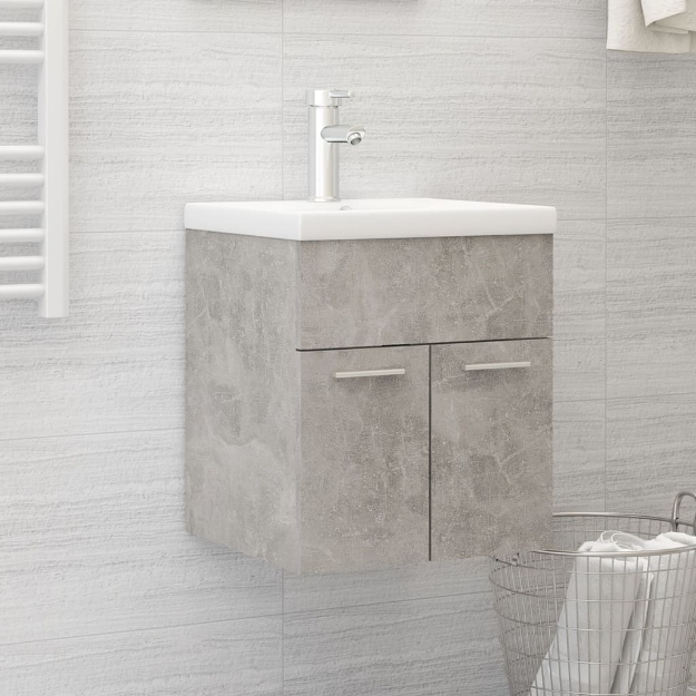 Mobile Bagno con Lavabo Integrato Grigio Cemento in Truciolato