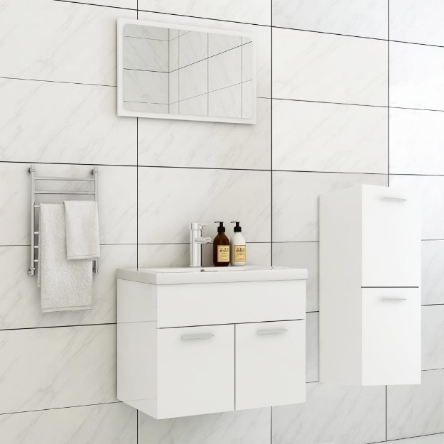 Set Mobili da Bagno Bianco Lucido in Truciolato