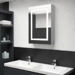 Armadietto Bagno con Specchio e LED Grigio Cemento 50x13x70 cm