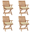 Sedie da Giardino Pieghevoli con Cuscini 4 pz Massello di Teak