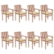 Sedie da Giardino Impilabili con Cuscini 8 pz Massello di Teak
