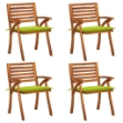 Sedie da Giardino con Cuscini 4 pz in Legno Massello di Acacia