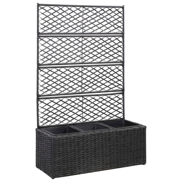 Letto Rialzato a Traliccio 3 Vasi 83x30x130 cm Polyrattan Nero