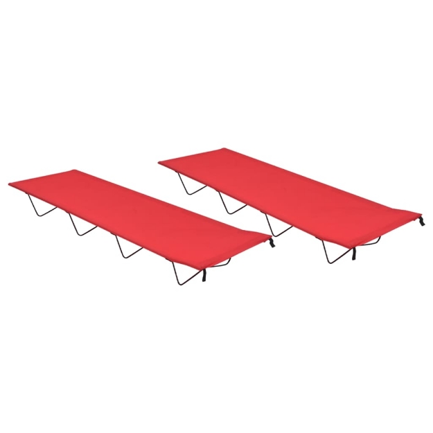 Lettini Campeggio 2pz 180x60x19cm Tessuto Oxford Acciaio Rosso