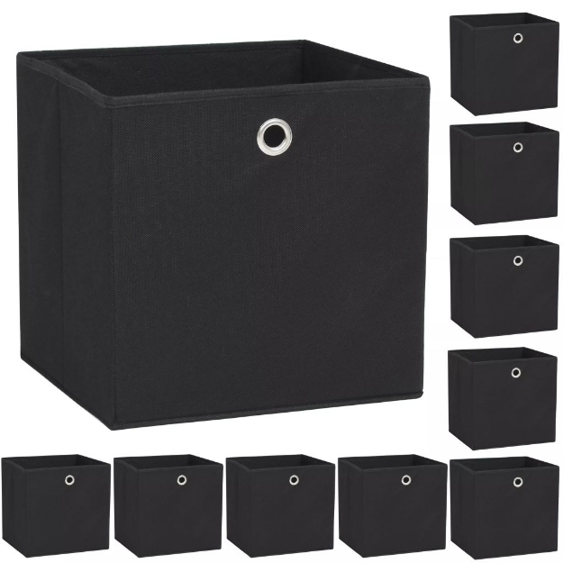 Set Contenitori 10 pz Tessuto non Intrecciato 32x32x32 cm Nero