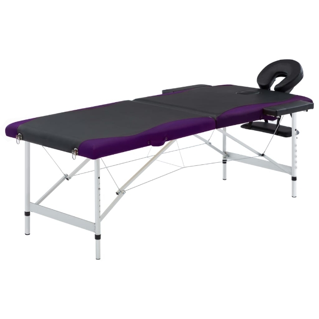 Lettino da Massaggio a 2 Sezioni in Alluminio Nero e Viola