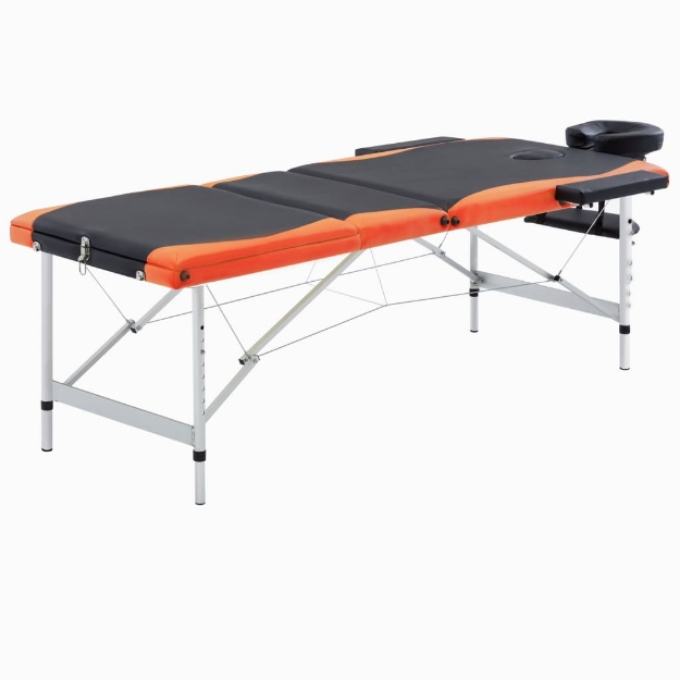 Lettino da Massaggio a 3 Sezioni in Alluminio Nero e Arancio
