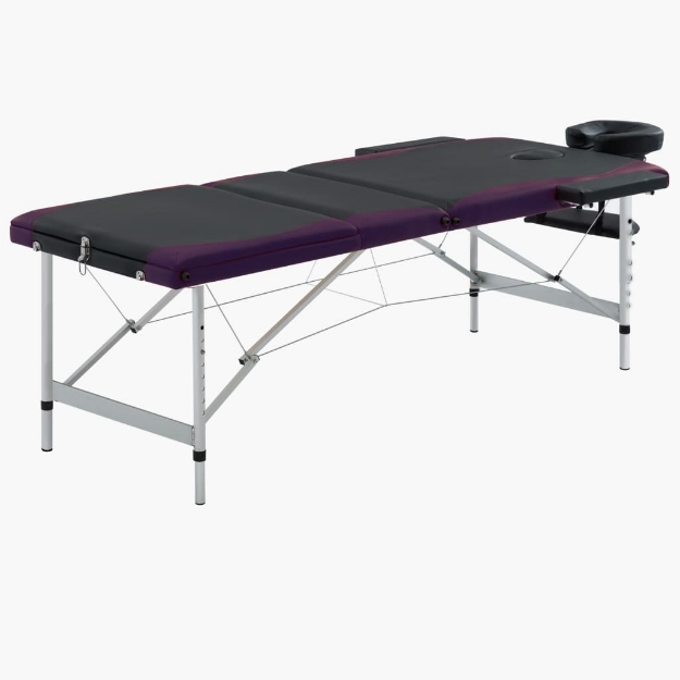 Lettino da Massaggio a 3 Sezioni in Alluminio Nero e Viola