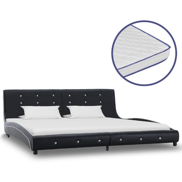 Letto con Materasso Memory Foam Nero in Similpelle 180x200 cm