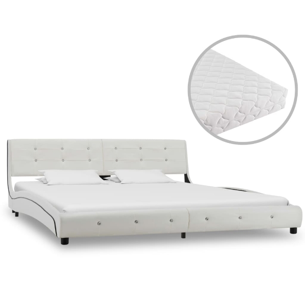 Letto con Materasso Bianco in Similpelle 180x200 cm