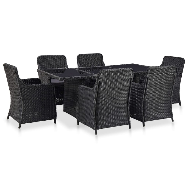 Set da Pranzo da Giardino 7 pz in Polyrattan Nero