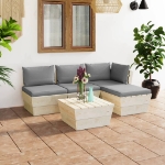 Set Divani da Giardino su Pallet 5 pz con Cuscini Legno Abete