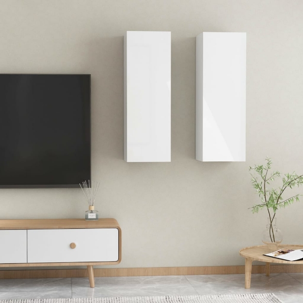 Mobili TV Bianco Lucido 2 pz 30,5x30x90 cm in Truciolato