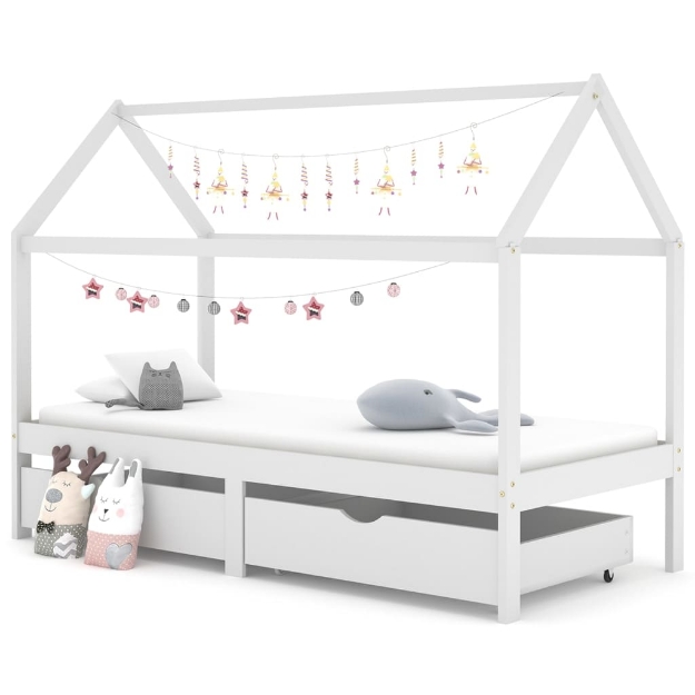 Giroletto Bambini con Cassetti Bianco Pino Massello 90x200 cm