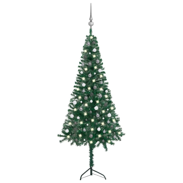 Albero Natale Angolare con LED e Palline Verde 240cm PVC