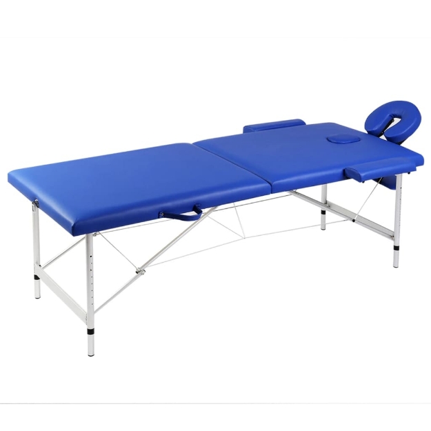 Lettino Pieghevole da Massaggio Blu 2 Zone Telaio in Alluminio