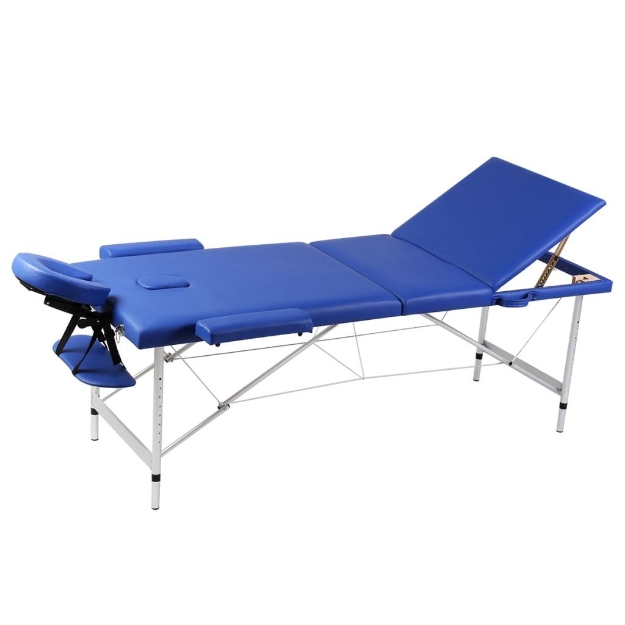 Lettino Pieghevole da Massaggio Blu 3 Zone Telaio in Alluminio