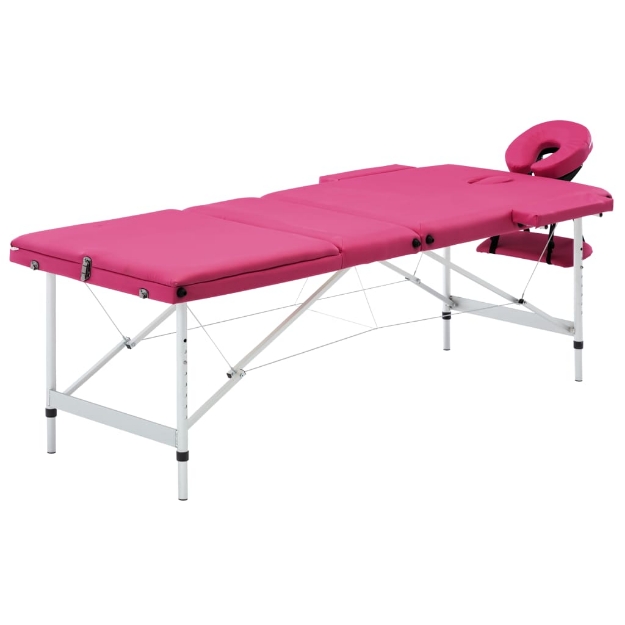 Lettino da Massaggio a 3 Sezioni in Alluminio Rosa