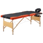 Lettino da Massaggio Pieghevole a 3 Sezioni Legno Nero Arancio