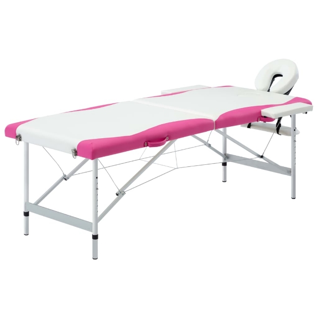 Lettino da Massaggio a 2 Sezioni in Alluminio Bianco e Rosa