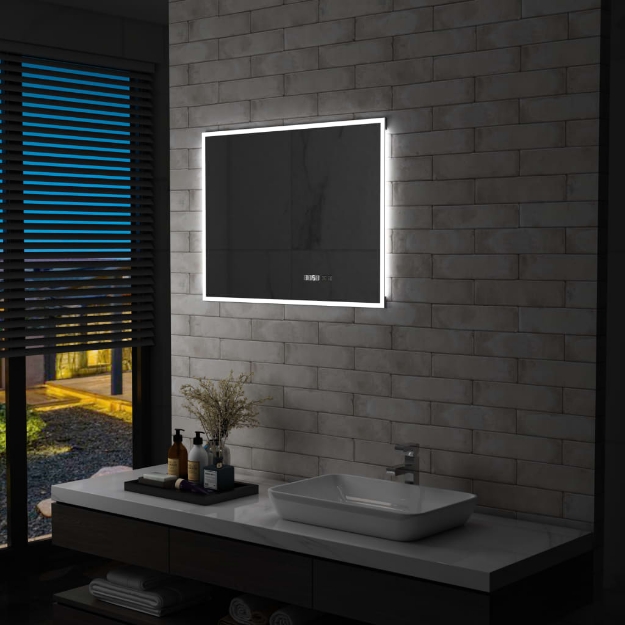 Specchio a LED Bagno con Sensore Tattile e Orologio 80x60cm