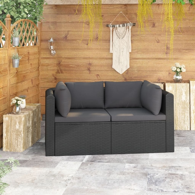 Set Divani da Giardino 2 pz con Cuscini in Polyrattan Nero