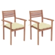 Sedie da Giardino 2 pz con Cuscini Bianco Crema Legno di Teak