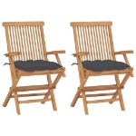 Sedie da Giardino con Cuscini Antracite 2 pz Massello di Teak