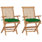 Sedie da Giardino con Cuscini Verdi 2 pz in Massello di Teak