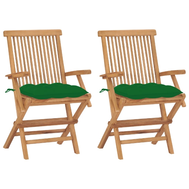 Sedie da Giardino con Cuscini Verdi 2 pz in Massello di Teak