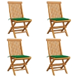 Sedie da Giardino con Cuscini Verdi 4 pz Massello di Teak