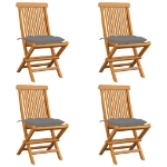 Sedie da Giardino con Cuscini Grigi 4 pz Massello di Teak