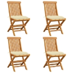 Sedie da Giardino con Cuscini Bianco Crema 4pz Massello di Teak