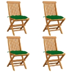 Sedie da Giardino con Cuscini Verdi 4 pz in Massello di Teak