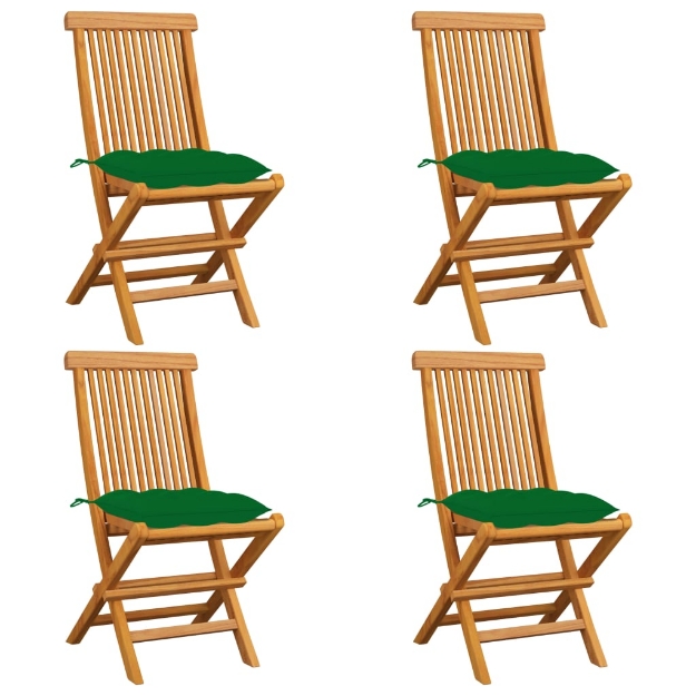 Sedie da Giardino con Cuscini Verdi 4 pz in Massello di Teak