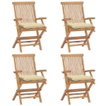 Sedie da Giardino con Cuscini Bianco Crema 4pz Massello di Teak