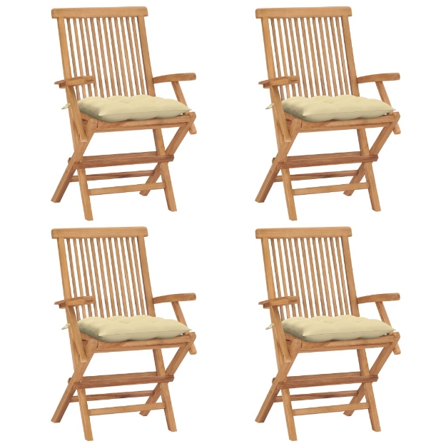 Sedie da Giardino con Cuscini Bianco Crema 4pz Massello di Teak