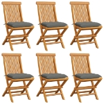Sedie da Giardino con Cuscini Grigi 6 pz in Massello di Teak