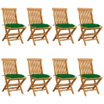 Sedie da Giardino con Cuscini Verdi 8 pz in Massello di Teak