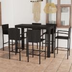 Set Bar da Giardino 7 pz con Braccioli in Polyrattan Nero