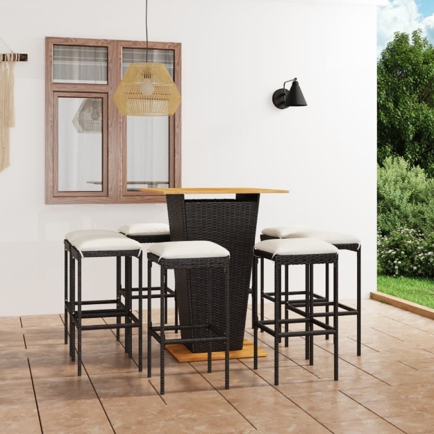 Set da Bar da Giardino 9 pz con Cuscini in Polyrattan Nero