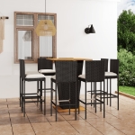 Set da Bar da Giardino 9 pz con Cuscini in Polyrattan Nero