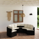 Set Divani da Giardino 7 pz con Cuscini in Polyrattan Nero