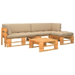 Set Divani a Pallet e Cuscini 4pz Pino Impregnato Marrone Miele