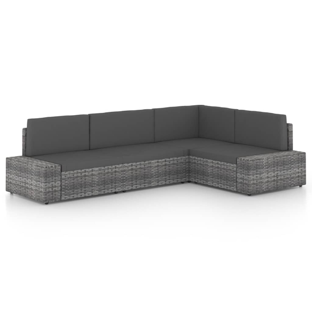 Set Divani da Giardino 4 pz con Cuscini in Polyrattan Grigio