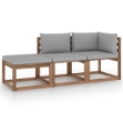 Set Divani Giardino su Pallet 3 pz con Cuscini Pino Impregnato